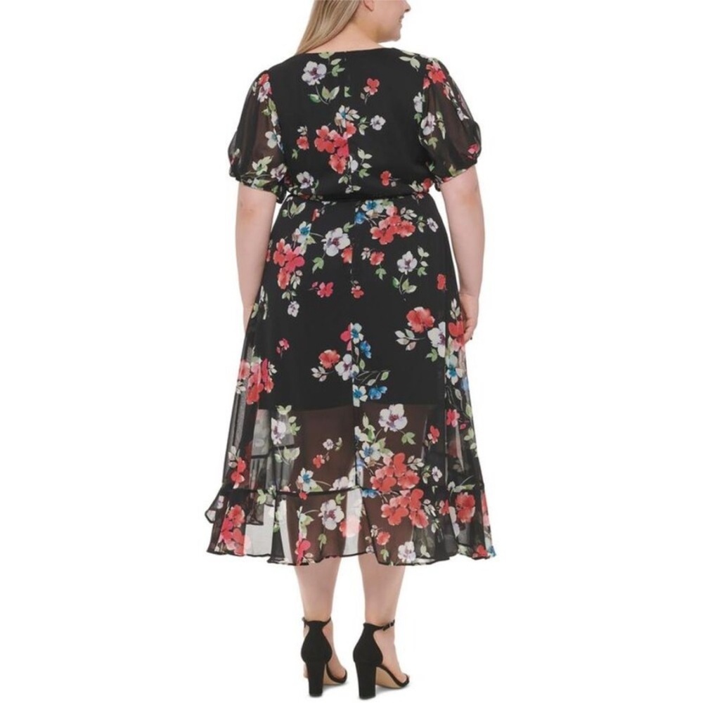 DKNY Women's Black
Floral-Print Ruffled Hem Puff Sleeve Midi
Dress Size 14W NWT - Picture 8 of 16
